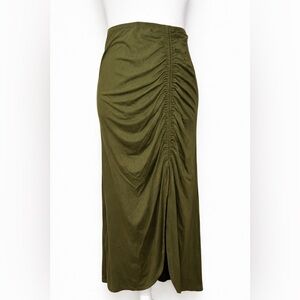 Earthbound Trading Co XXL Olive Ruched Maxi Skirt | Slit Stretch Boho NWT
